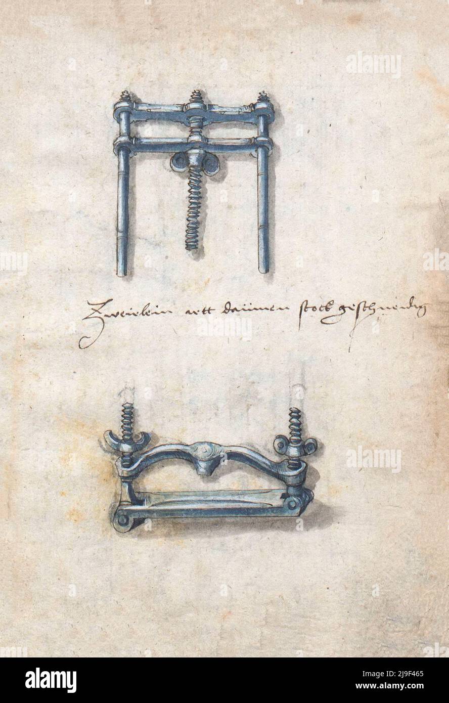 Ilustración medieval del cerrajero de vicio. Las herramientas de Martin Löffelholz (1505) Löffelholtz Codex. Ilustraciones y descripciones de todo tipo de mano Foto de stock