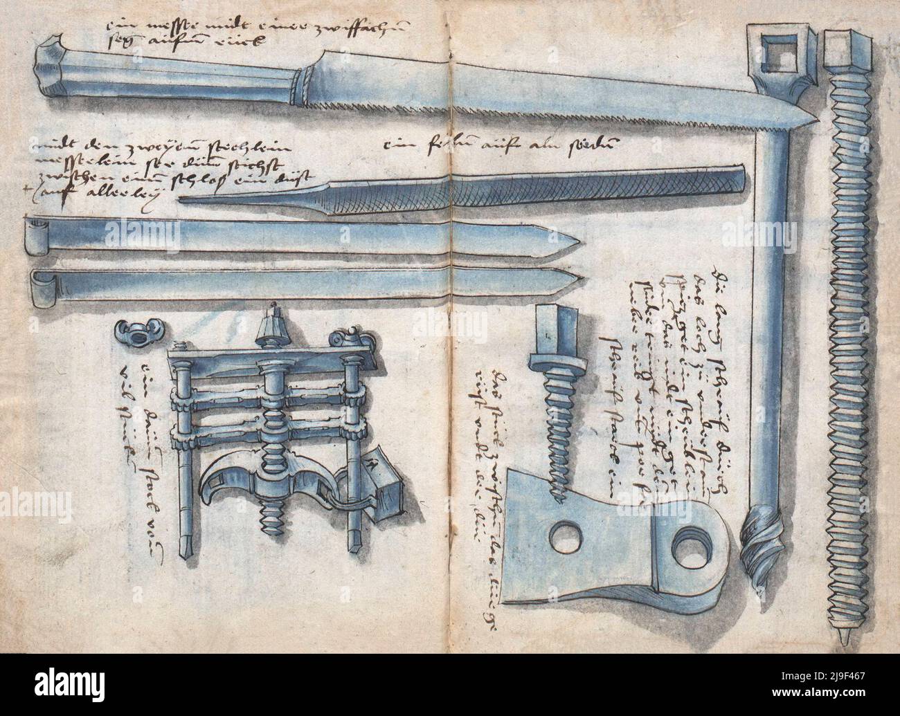 Carpintería medieval, muebles y otras artesanías: Las herramientas de Martin Löffelholz (1505) Löffelholtz Codex. Ilustraciones y descripciones de todo tipo Foto de stock