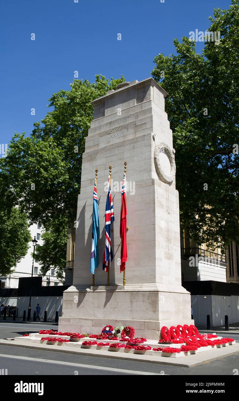 Poppies Wreaths Memorial Military Flags Cenotaph Memorial Whitehall Londres Foto de stock