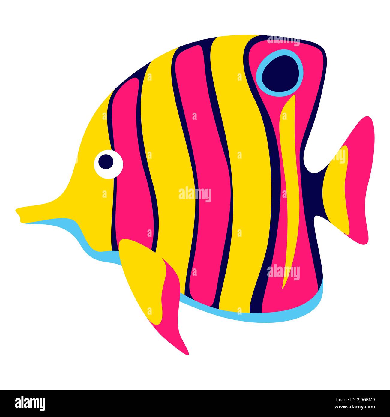 Ilustración de peces de mariposa tropical. Acuario y animales marinos. Imagen estilizada en colores brillantes. Ilustración del Vector