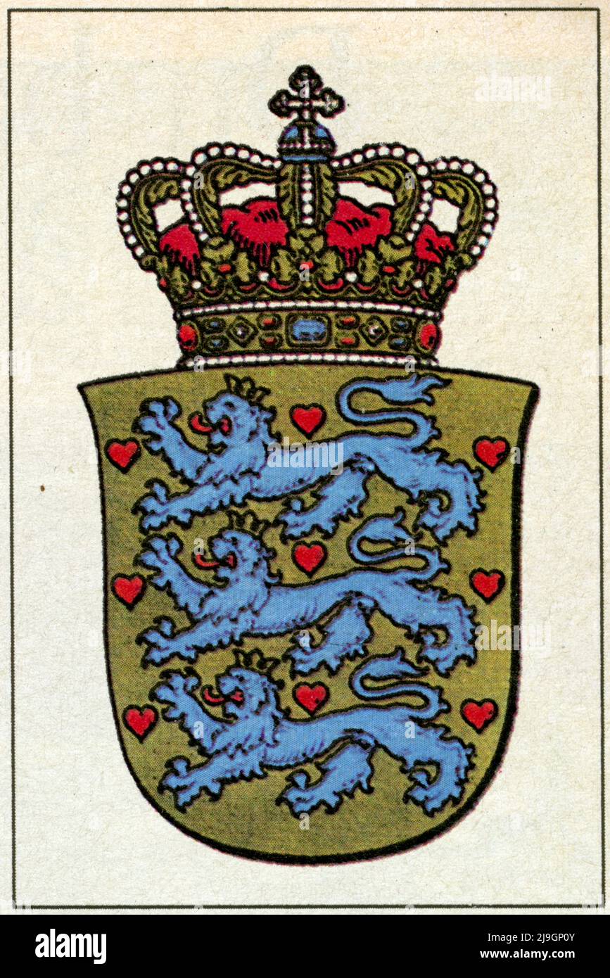 Les armoiries du danemark adoptent deux formas petites armoiries d'état et grandes armoiries royales . Les premières ont été fixées dans cette appare Foto de stock