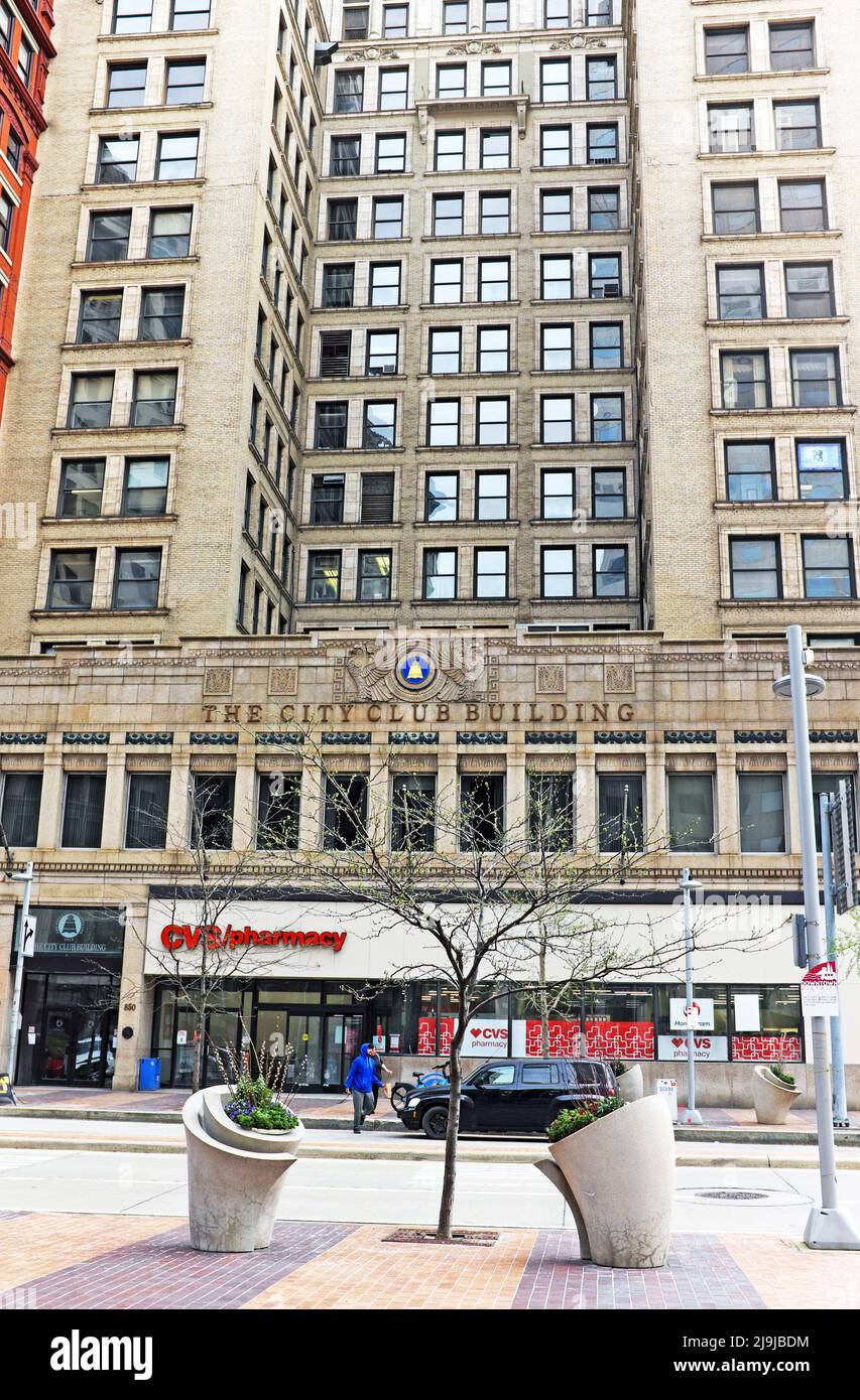 El City Club Building en Euclid Avenue en el centro de Cleveland, Ohio, EE.UU. Alberga el histórico foro de libre expresión en el City Club. Foto de stock