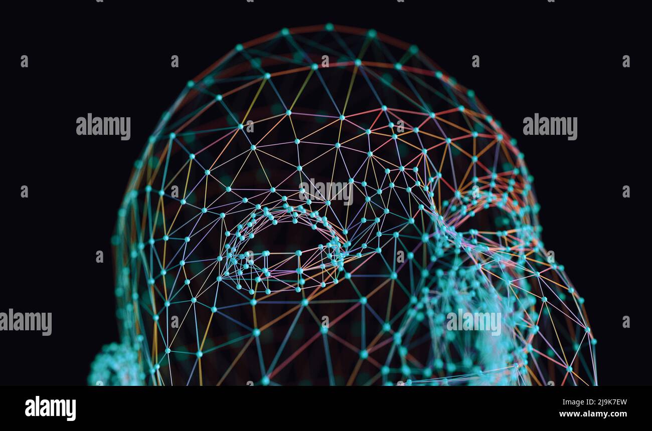 Cyborg y net. Big data y aprendizaje automático Diseño moderno.3D Ilustración. Tecnología e inteligencia artificial. Foto de stock