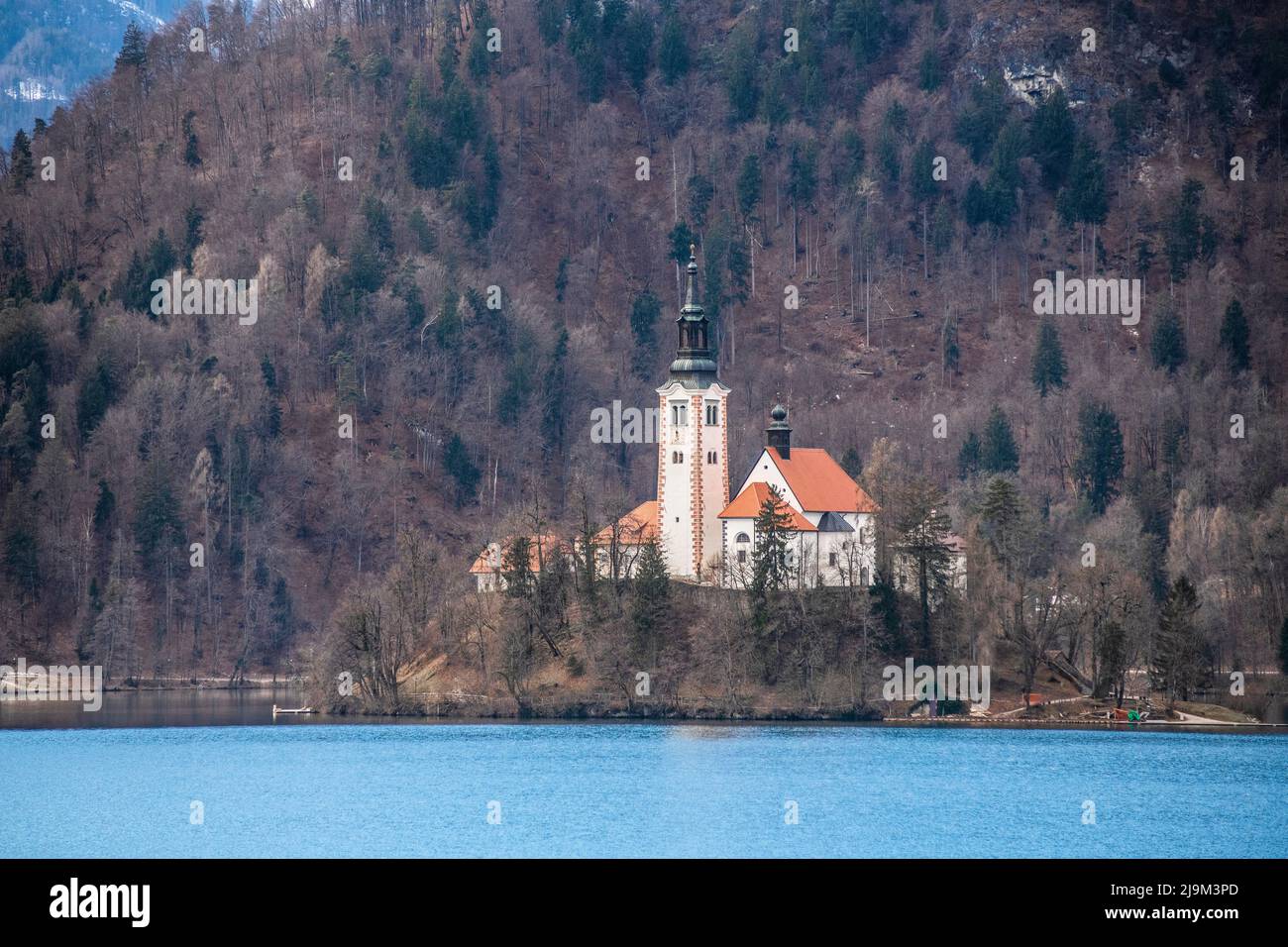 Lago Bled: Iglesia de la Madre de Dios. Eslovenia Foto de stock