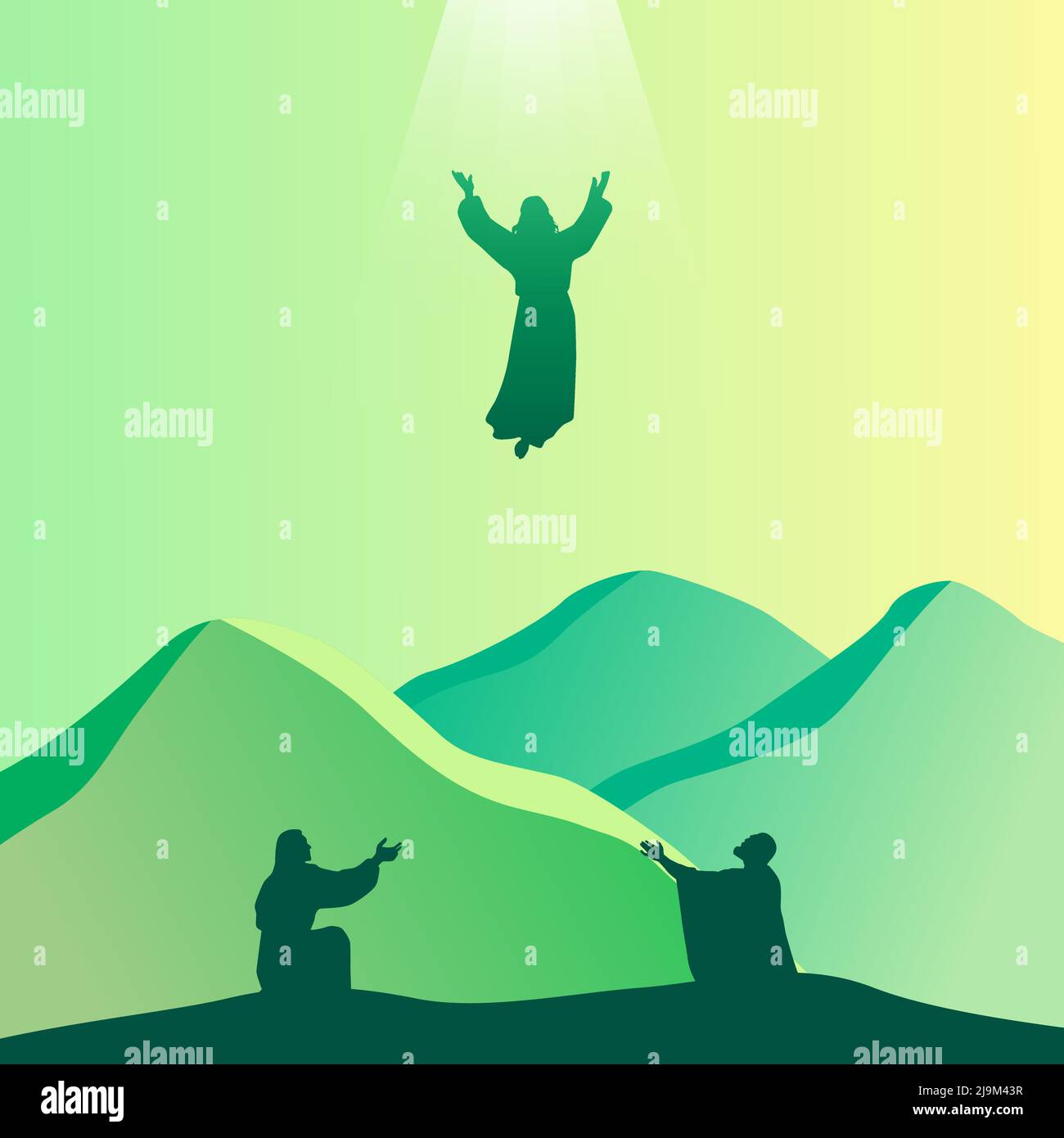 Jesucristo Silhouette se eleva al cielo. Feliz Día de la Ascensión