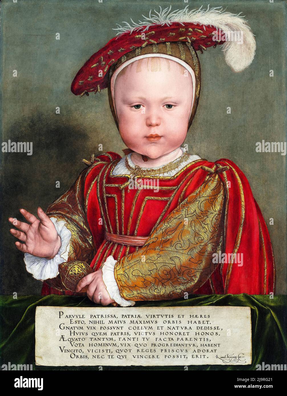 Edward VI (1537-1553), Como un niño, más tarde Edward VI de Inglaterra, retrato pintado en óleo sobre panel por Hans Holbein el Joven, alrededor de 1538 Foto de stock