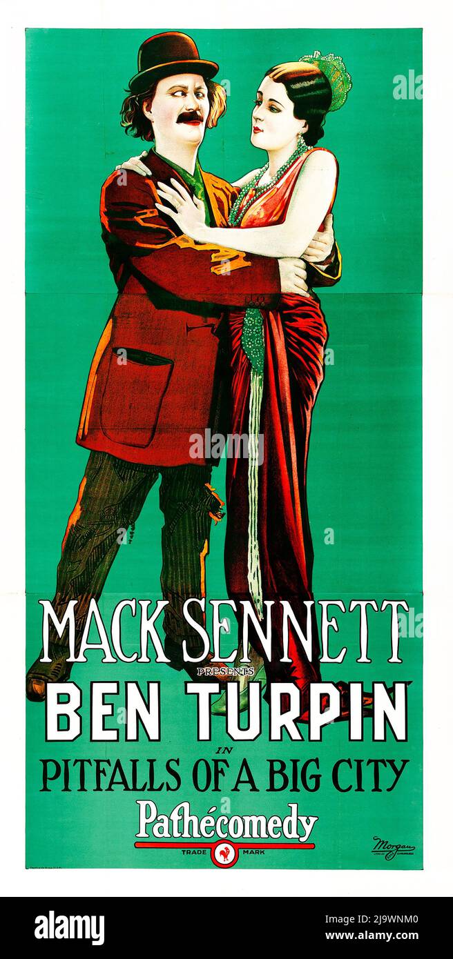 Ben Turpin película silenciosa, comedia - los escollos de una gran ciudad (Pathé, 1923) Foto de stock