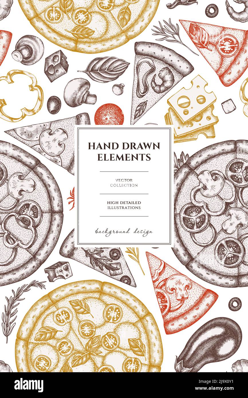 Diseño de tarjeta con patrón de pizza. griego dibujado a mano