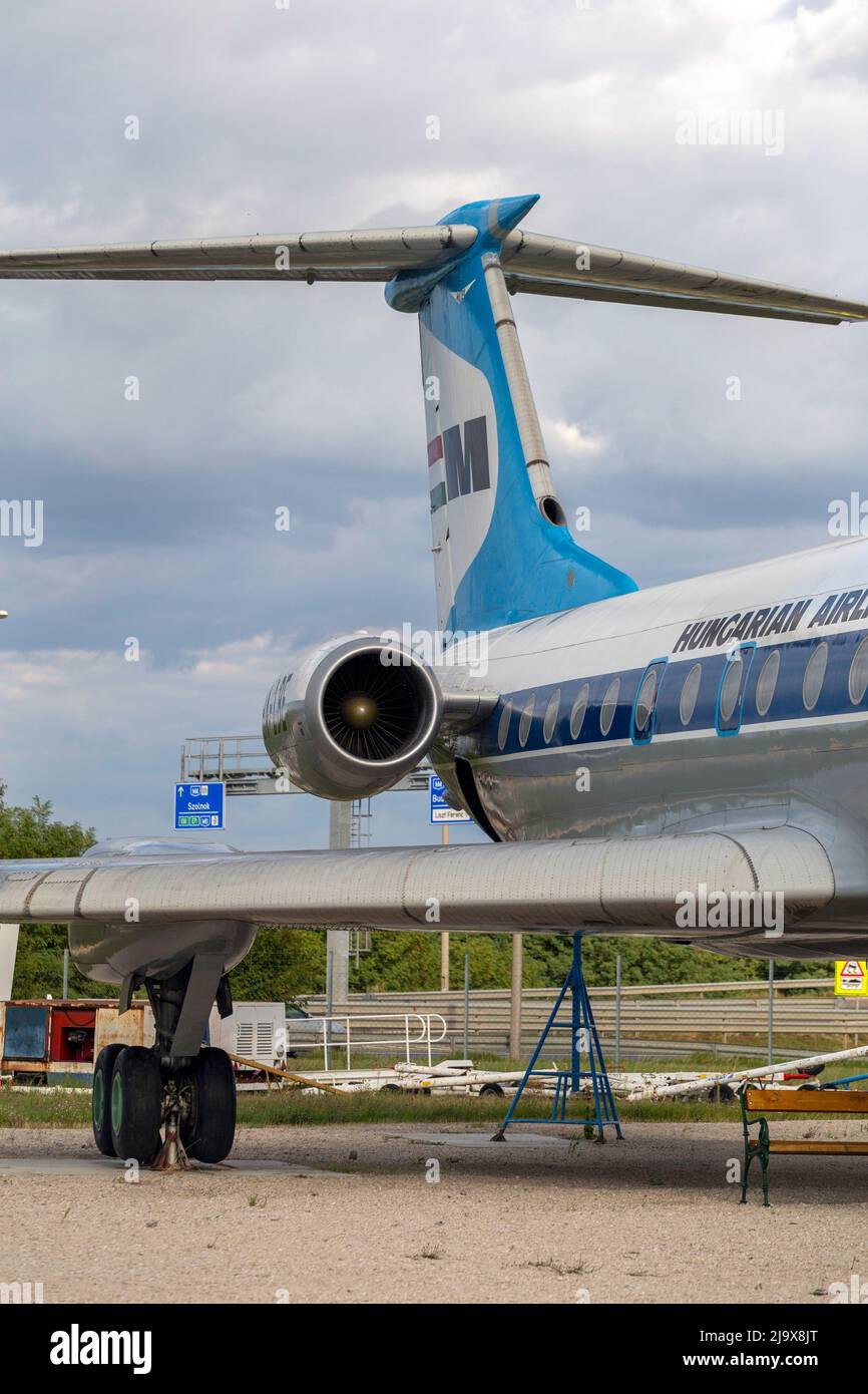 Budapest, Hungría - 09 02 2021: Tupolev Tu-134 en el Aeroparque Un museo de aviación al aire libre en Budapest. Foto de stock