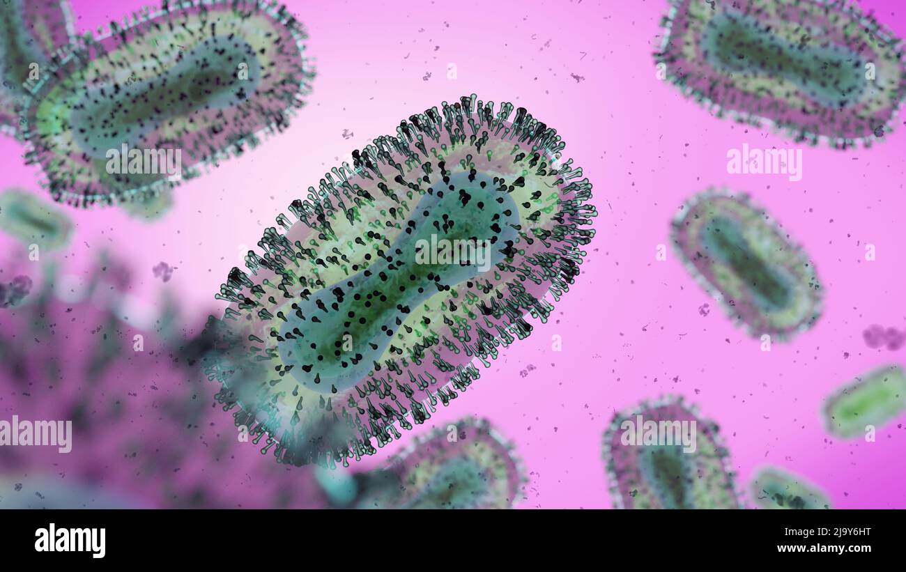 virus de la viruela del simio closeup, patógeno contagioso Foto de stock