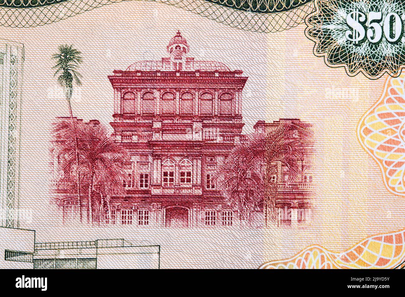 Casa Roja - Edificio del Parlamento a partir del dinero de Trinidad y Tobago - Dólar Foto de stock