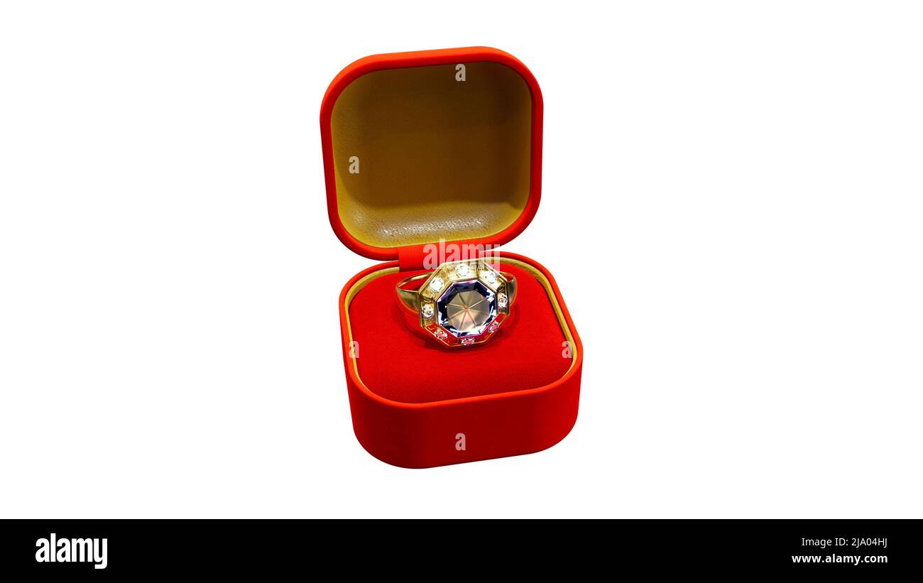 Rojo - oro abierto bijouterie caja presente con bodas de diamantes blanco, aislado, - objeto 3D ilustración Fotografía de stock - Alamy