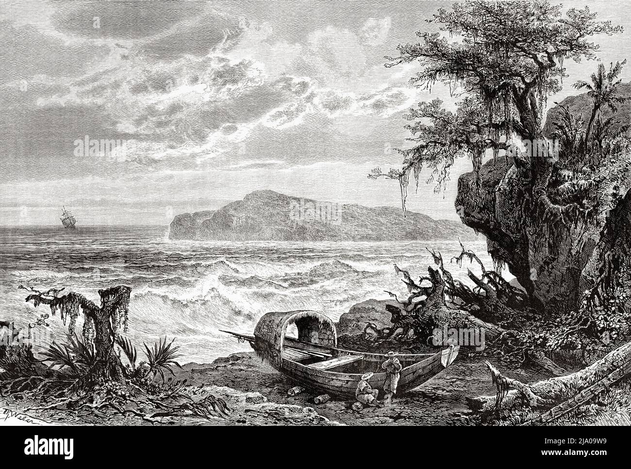 Isla Tortuga vista desde la desembocadura de los TroisRivières, Haití. Caribe, Centroamérica