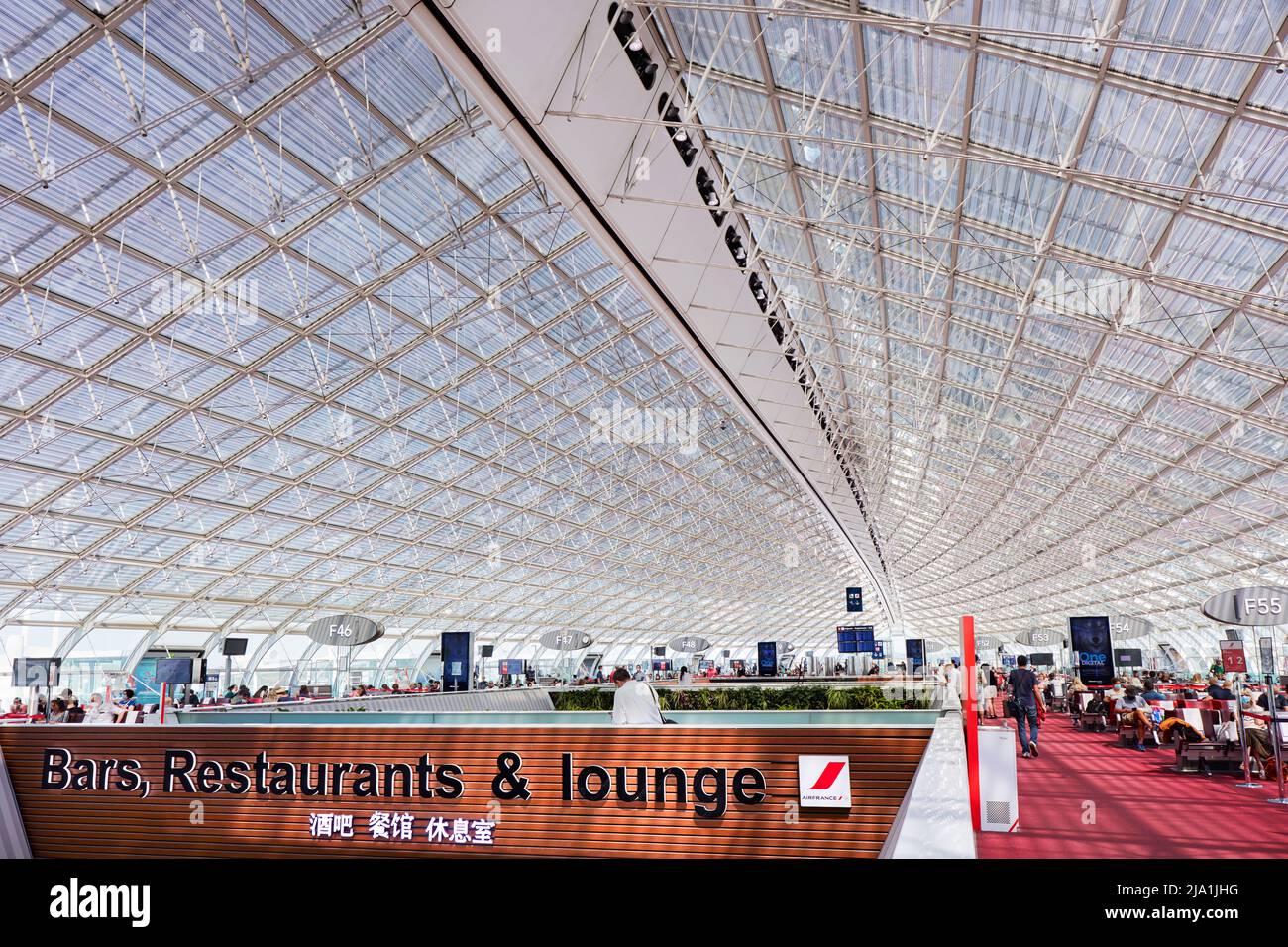 Una de las terminales del aeropuerto Charles de Gaulle (también conocido como aeropuerto Roissy), París, Francia, Europa. Foto de stock