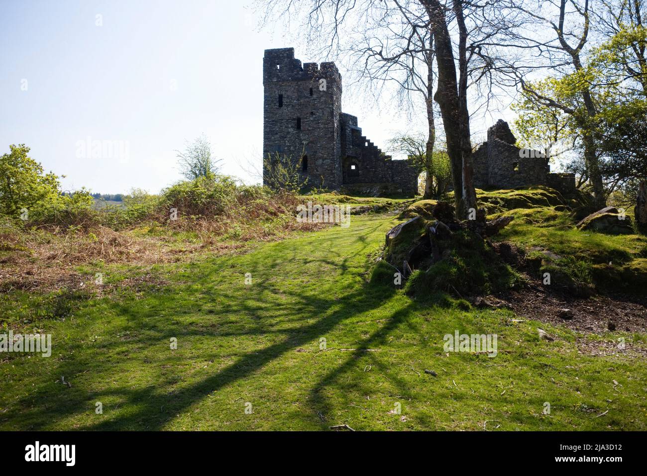 El falso castillo folley en Plas Brondanw en el norte de Gales Foto de stock