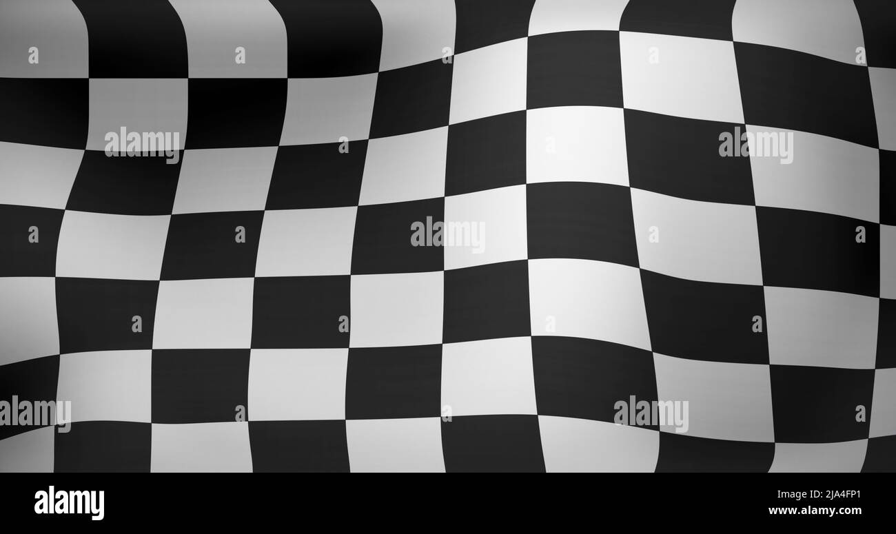 Imagen de bandera de línea de acabado a cuadros en blanco y negro ondeando Foto de stock