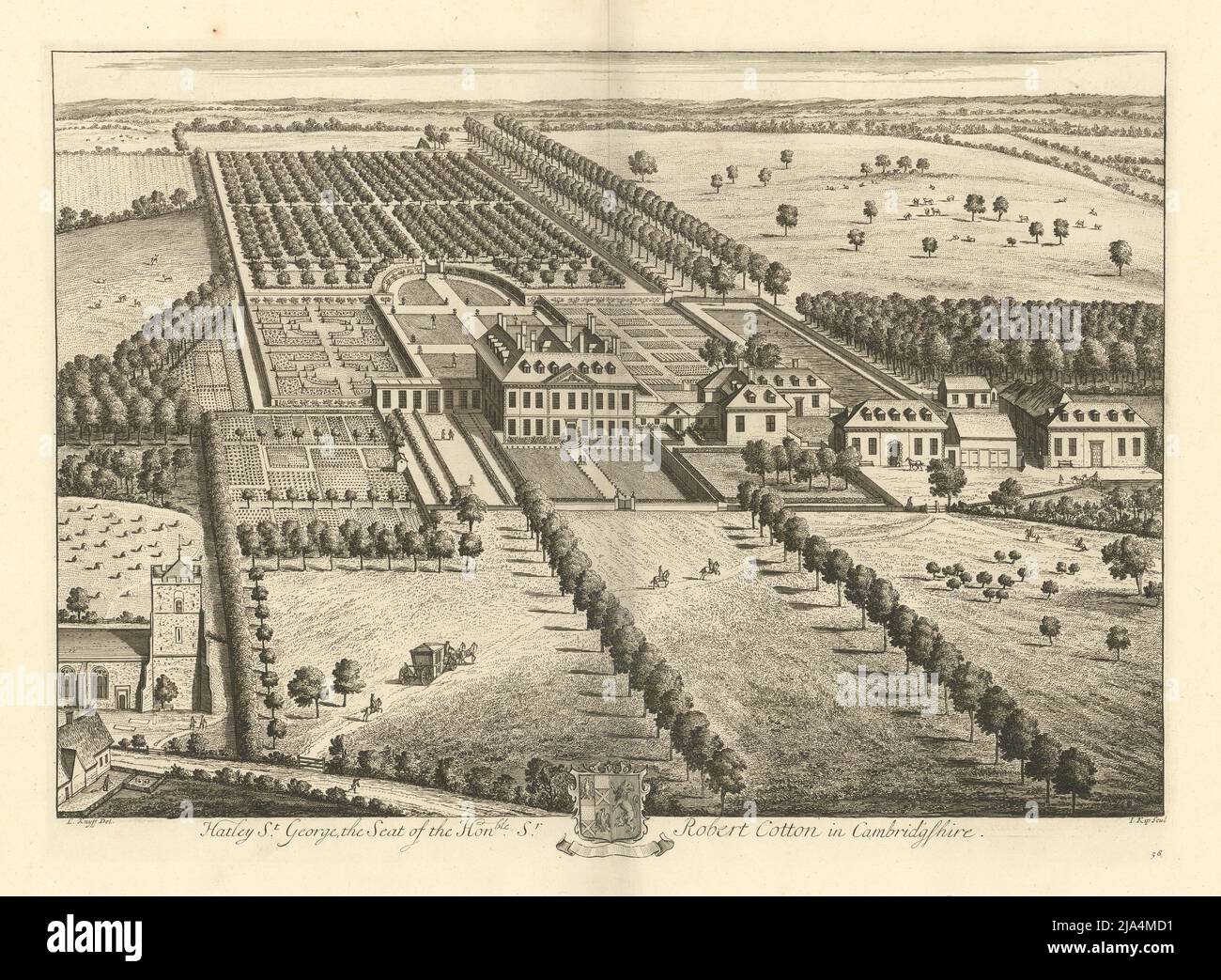 Hatley Park, Hatley St George, Cambridgeshire de Kip & Knyff. Robert Cotton 1709 Foto de stock