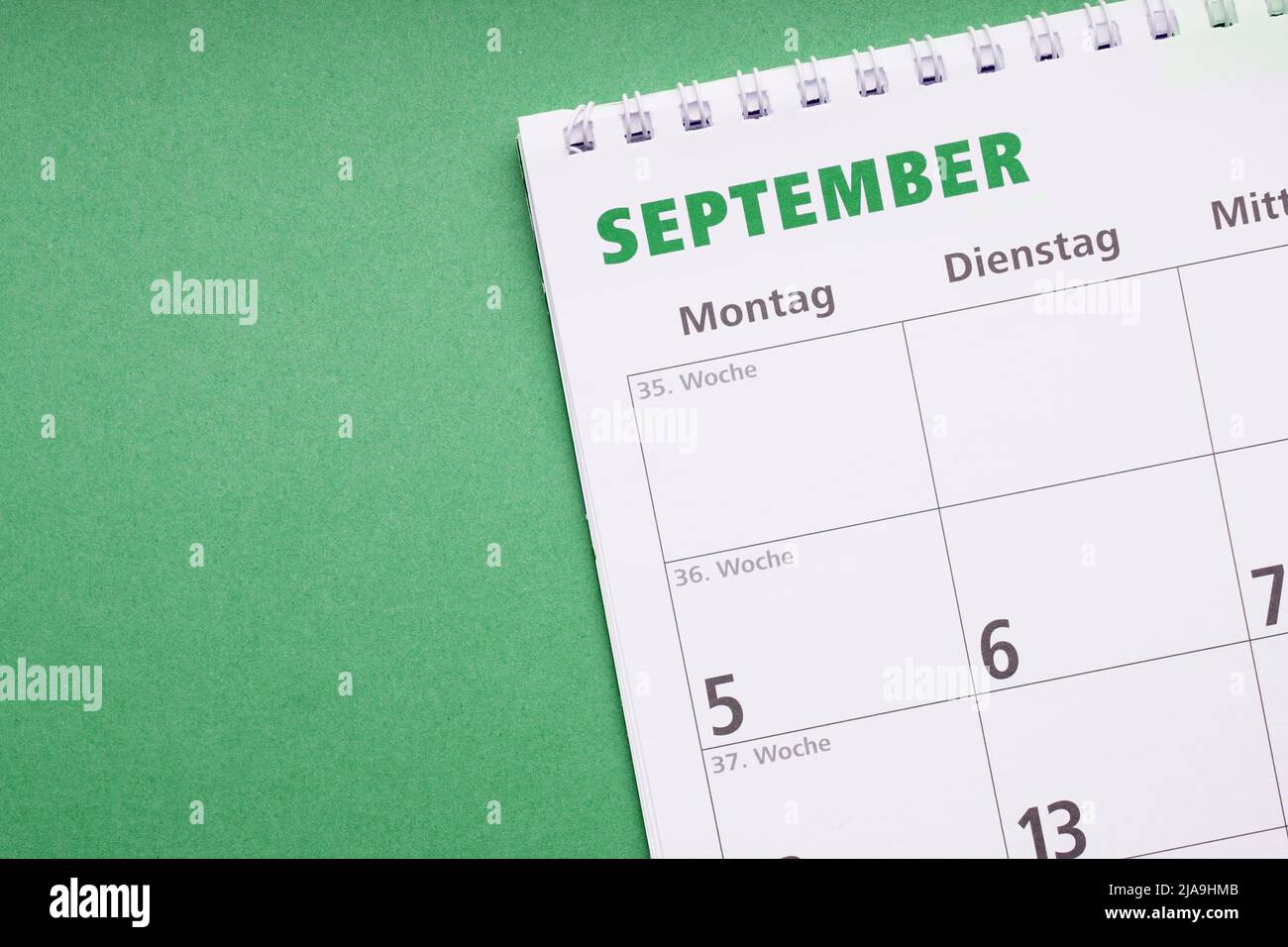 calendario alemán o planificador para el mes de septiembre Foto de stock