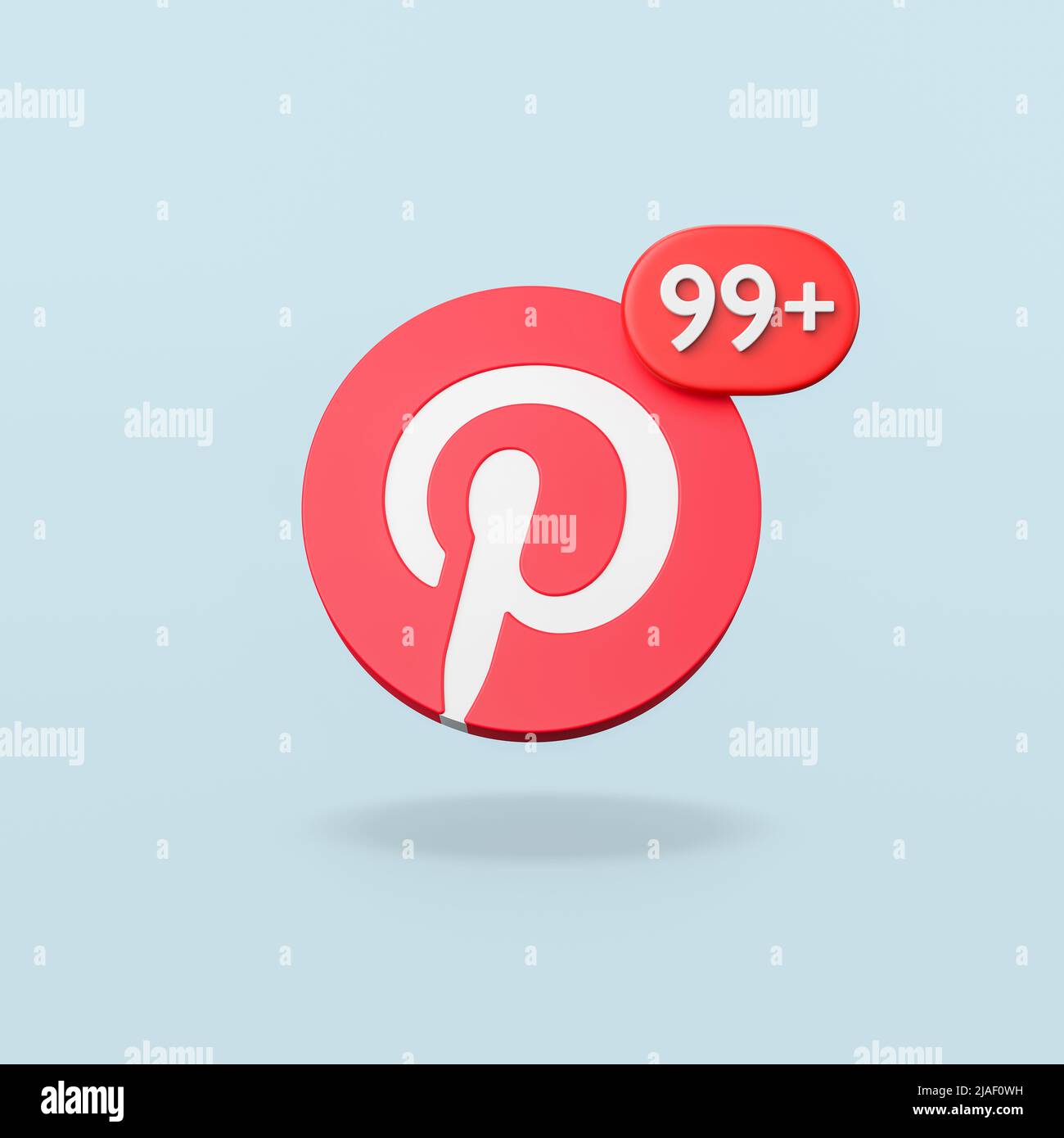 Logotipo Pinterest con notificación de 99 sobre fondo azul Foto de stock