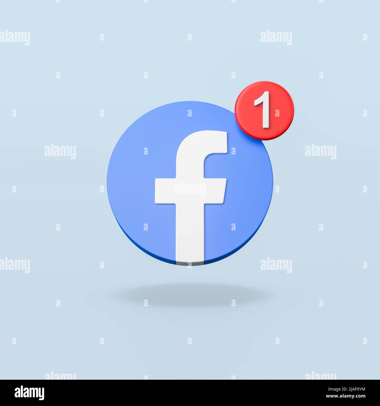 Logotipo de Facebook con notificación de 1 sobre fondo azul Foto de stock