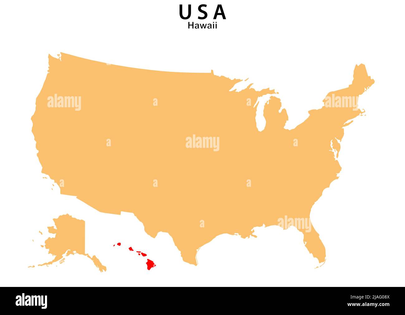 Mapa del estado de Hawaii resaltado en el mapa de Estados Unidos. Mapa
