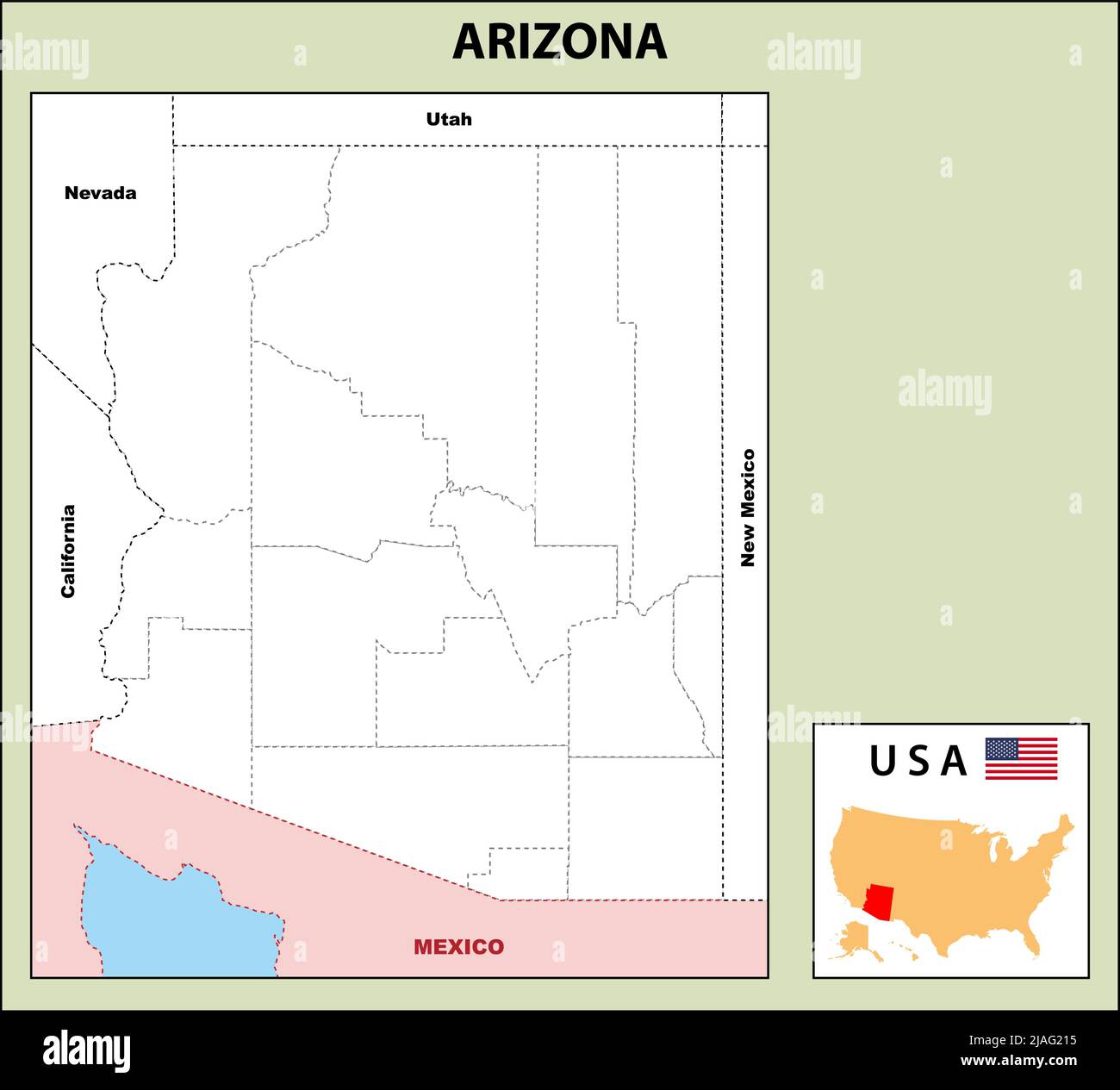 Mapa De Arizona Mapa Político De Arizona En El Contorno Imagen Vector De Stock Alamy 0819