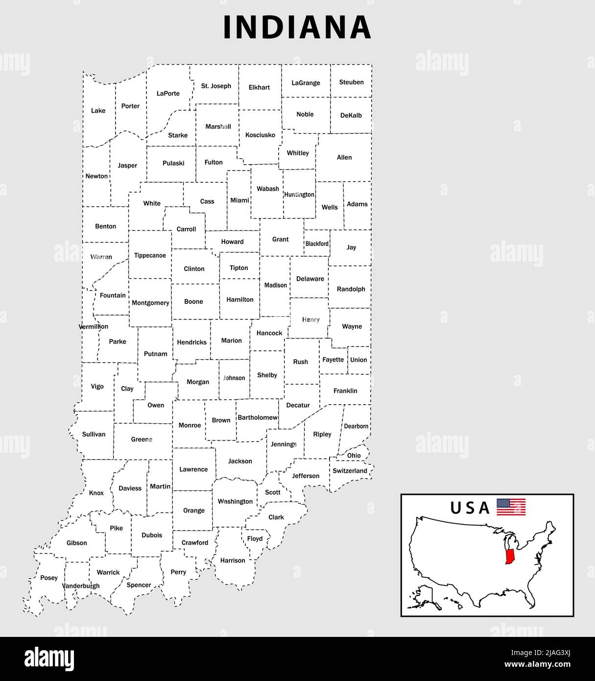 Mapa de Indiana. Mapa del estado y del distrito de Indiana. Mapa