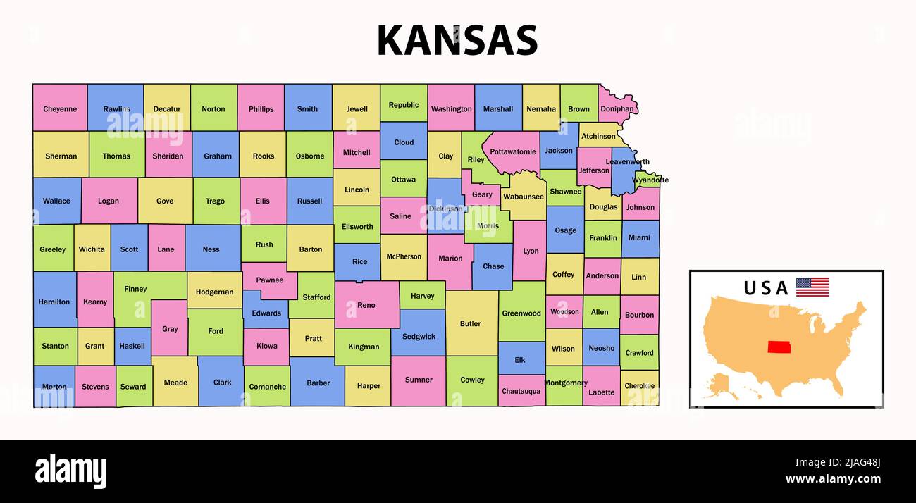Mapa de Kansas. Mapa del distrito de Kansas en 2020. Mapa del distrito