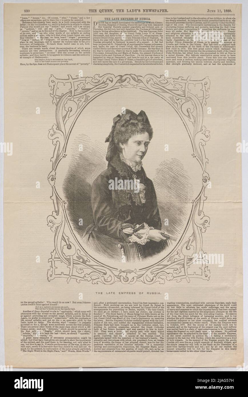 La última emperatriz de Rusia. '. Marie Alexandrowna, Tsarín de Rusia (= Marie von Hessen-Darmstadt), 1880. Desconocido Foto de stock