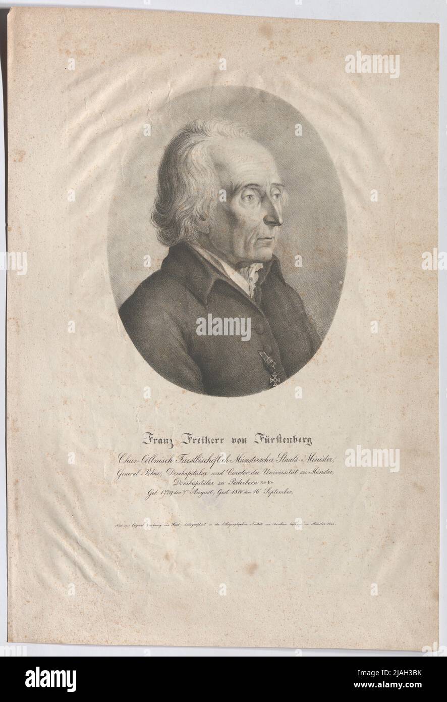 Franz Freiherr von Fürstenberg Chur-Cöllnisch Príncipe-Obispos Münstersch Ministro de Estado, Vicario General, Catedral Capitular y Curador (...) '. Franz Freiherr von Fürstenberg, Ministro del Príncipe Obispado de Münster, Vicario General, Catedral Capitular de Münster y Paderborn. Christian Espagne (1794 —1838), litográfico, después de: Johann Gerhard Huck (1758-1811), artista Foto de stock