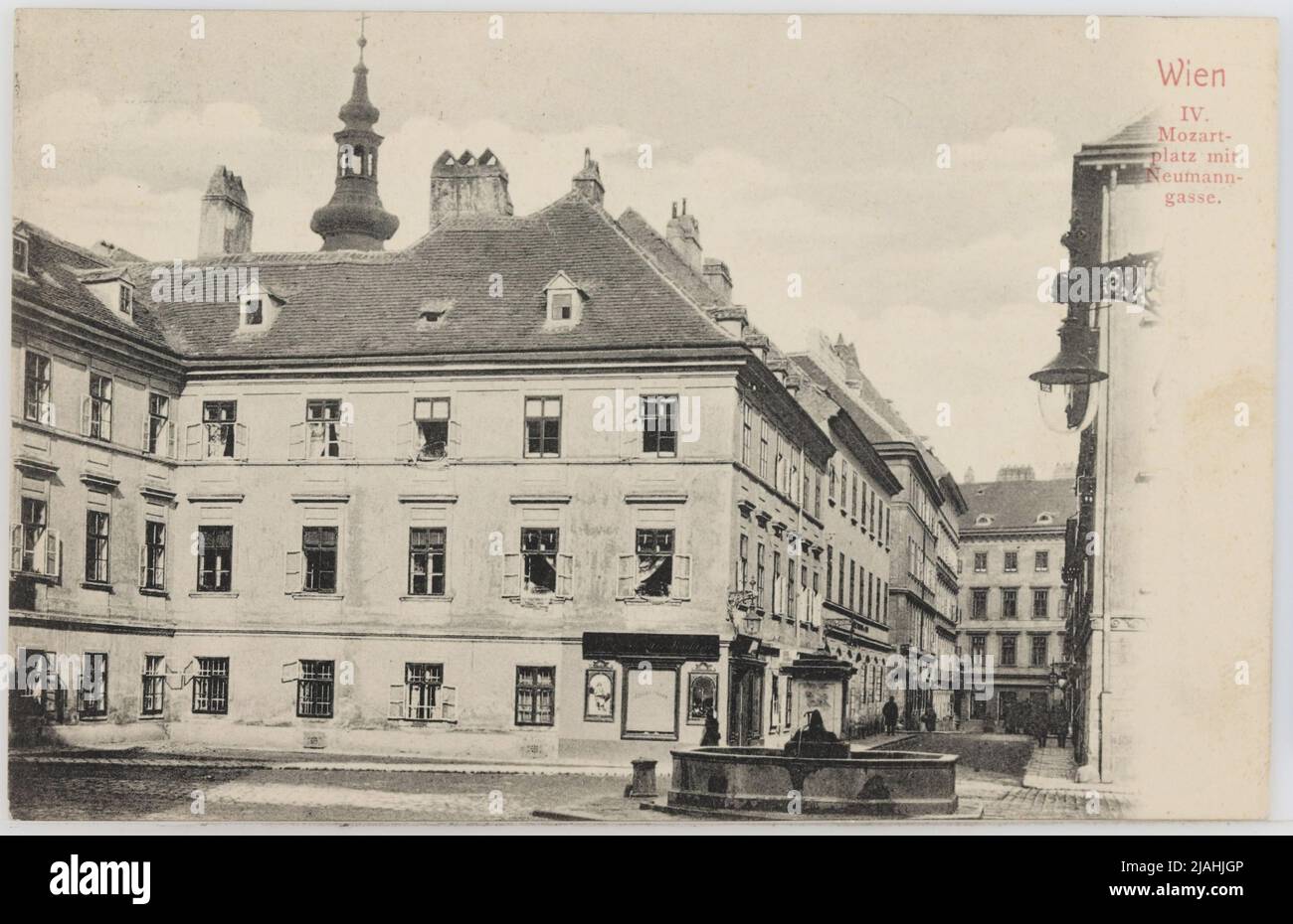 4th, Mozartplatz - con Mozartbrunnen - Vista de Neumanngasse, postal. Sperlings Postkartenverlag (M. M. S.), productor Foto de stock