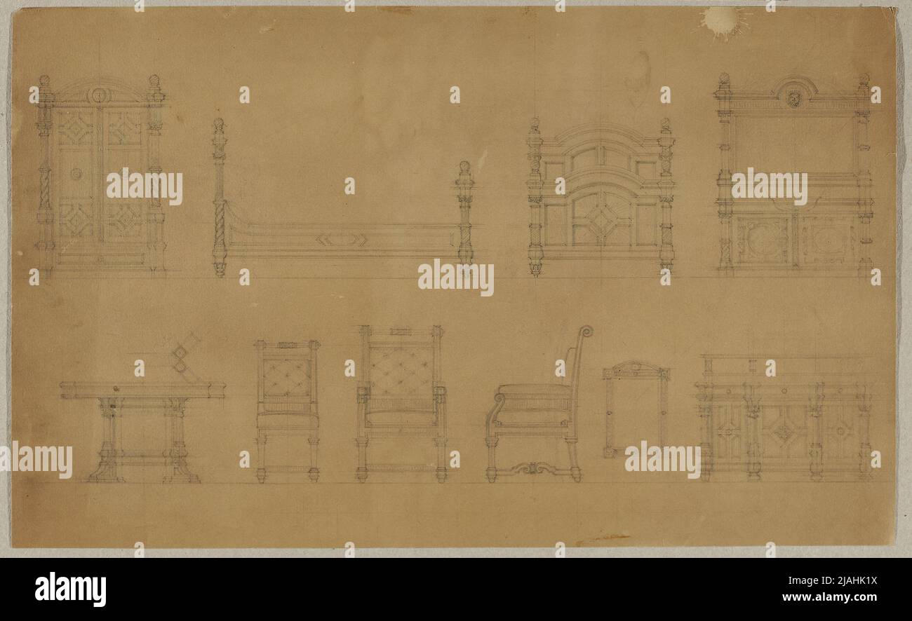 Diseños para diferentes tipos de muebles. Carl von Hasenauer (1833-1894), proyecto Foto de stock