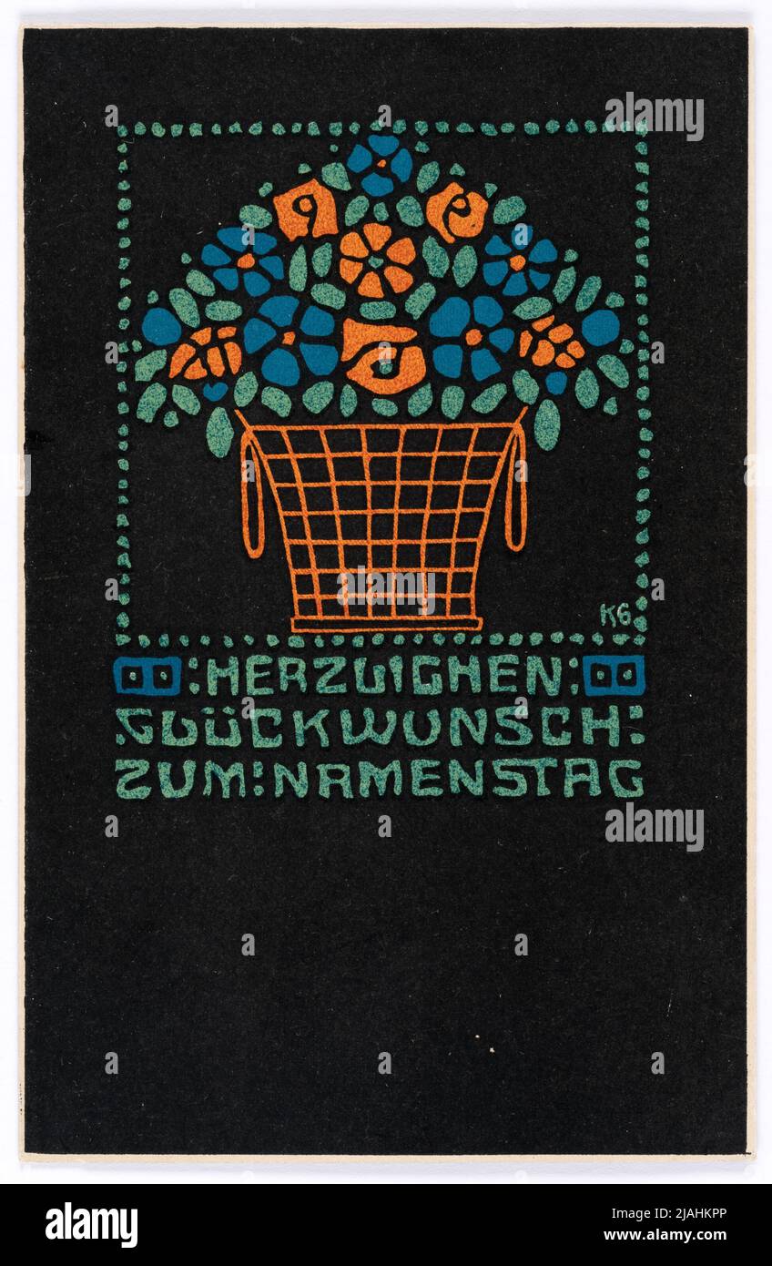 Postal de Wiener Werkstätte No. 65: Tarjeta de felicitación para el día del nombre. Gustav Kalhammer (1886-1919), Artista, Wiener Werkstätte, Editorial Foto de stock