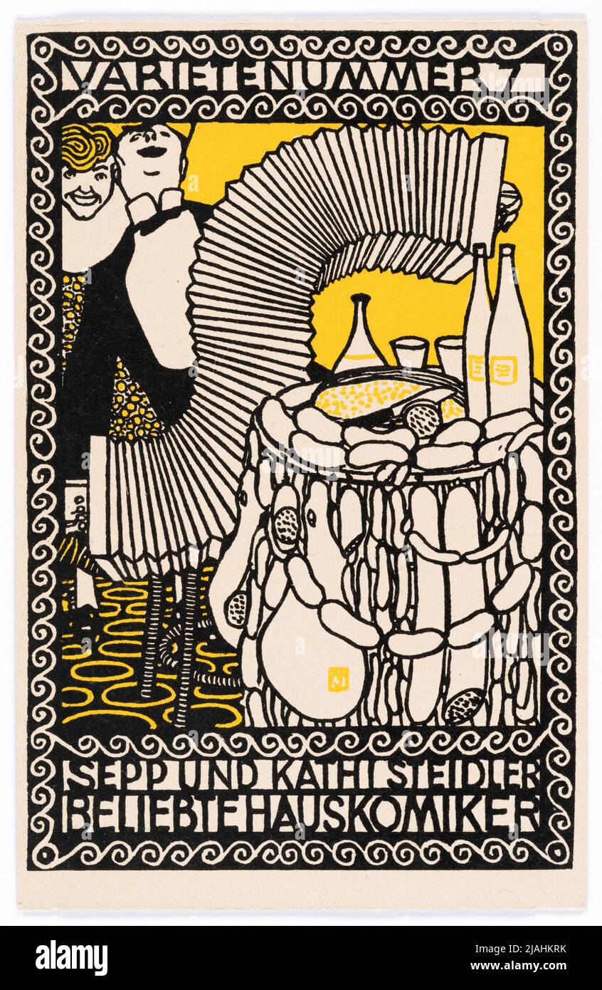 Postal de Wiener Werkstätte N º 91: 'Variedad Número 7: Sepp y Kathi Steidler casa popular comedians'. Moriz Jung (1885-1915), Artista, Wiener Werkstätte, Editorial Foto de stock