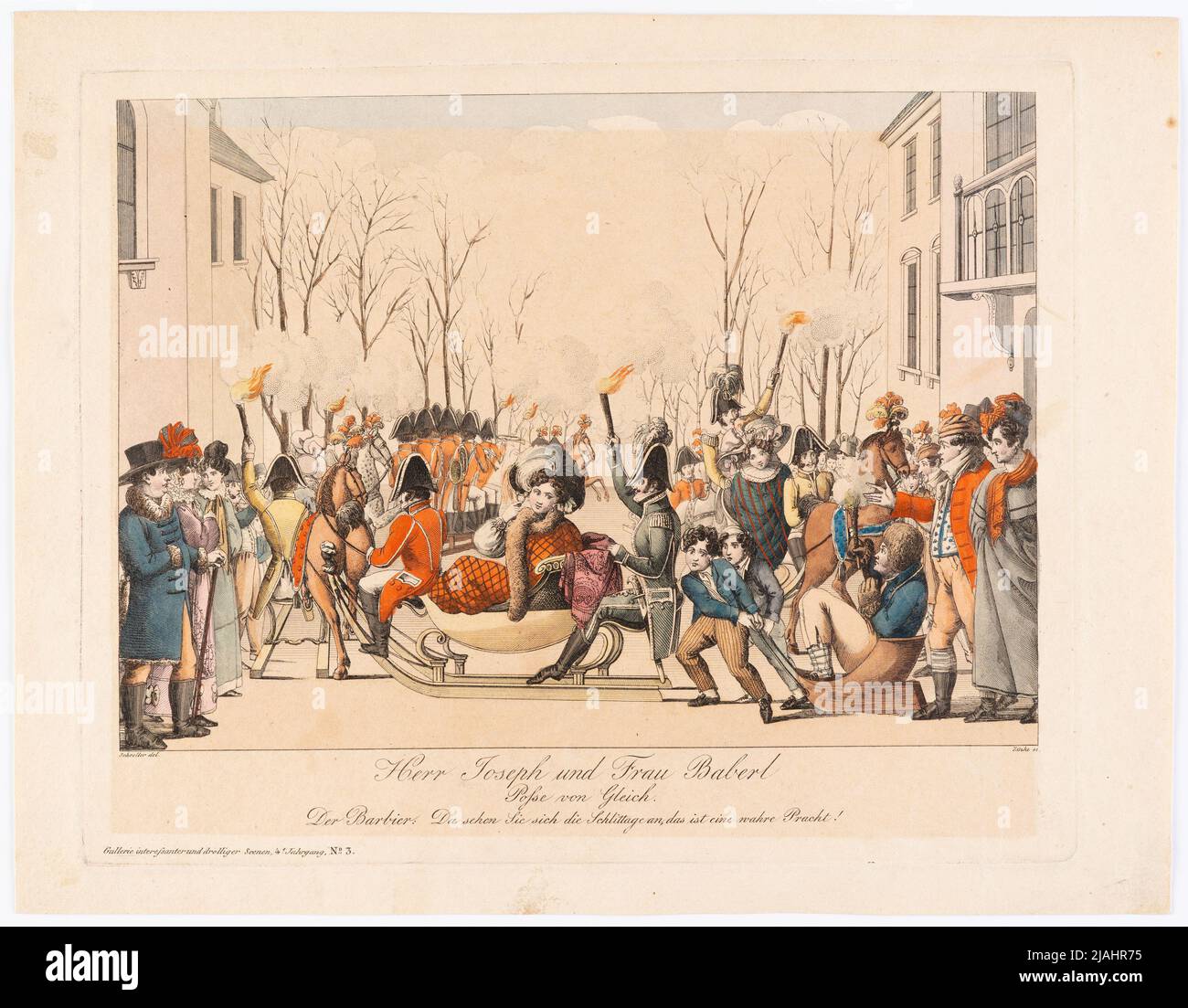 'Sr. Joseph y la Sra. Baberl', Posse von Gleich (Gallerie Drollerie Scenen para el periódico teatral, 4th año, Nº 3). Johann Wenzel Zinke (1782-1851), grabador de cobre, después de: Johann Christian Schoeller (1782-1851), artista Foto de stock