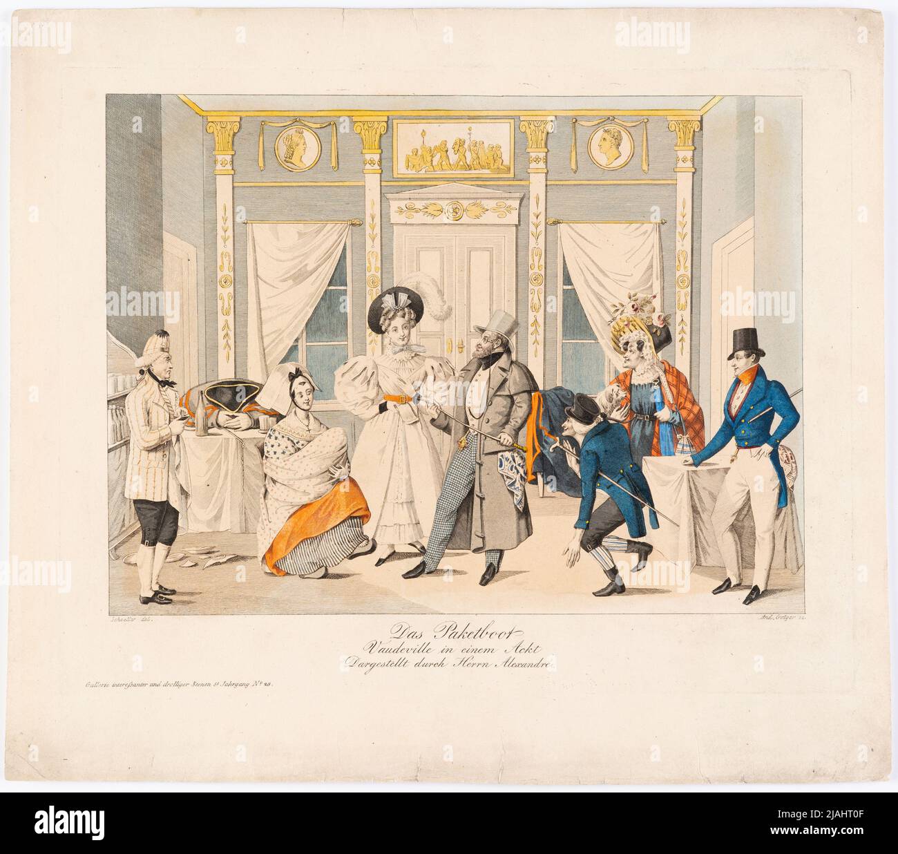 'El barco del paquete' (Gallerie Droller Scenen para el periódico del teatro, 5th años, Nº 26). Andreas Geiger (1765-1856), Grabador de cobre, después de: Johann Christian Schoeller (1782-1851), artista Foto de stock