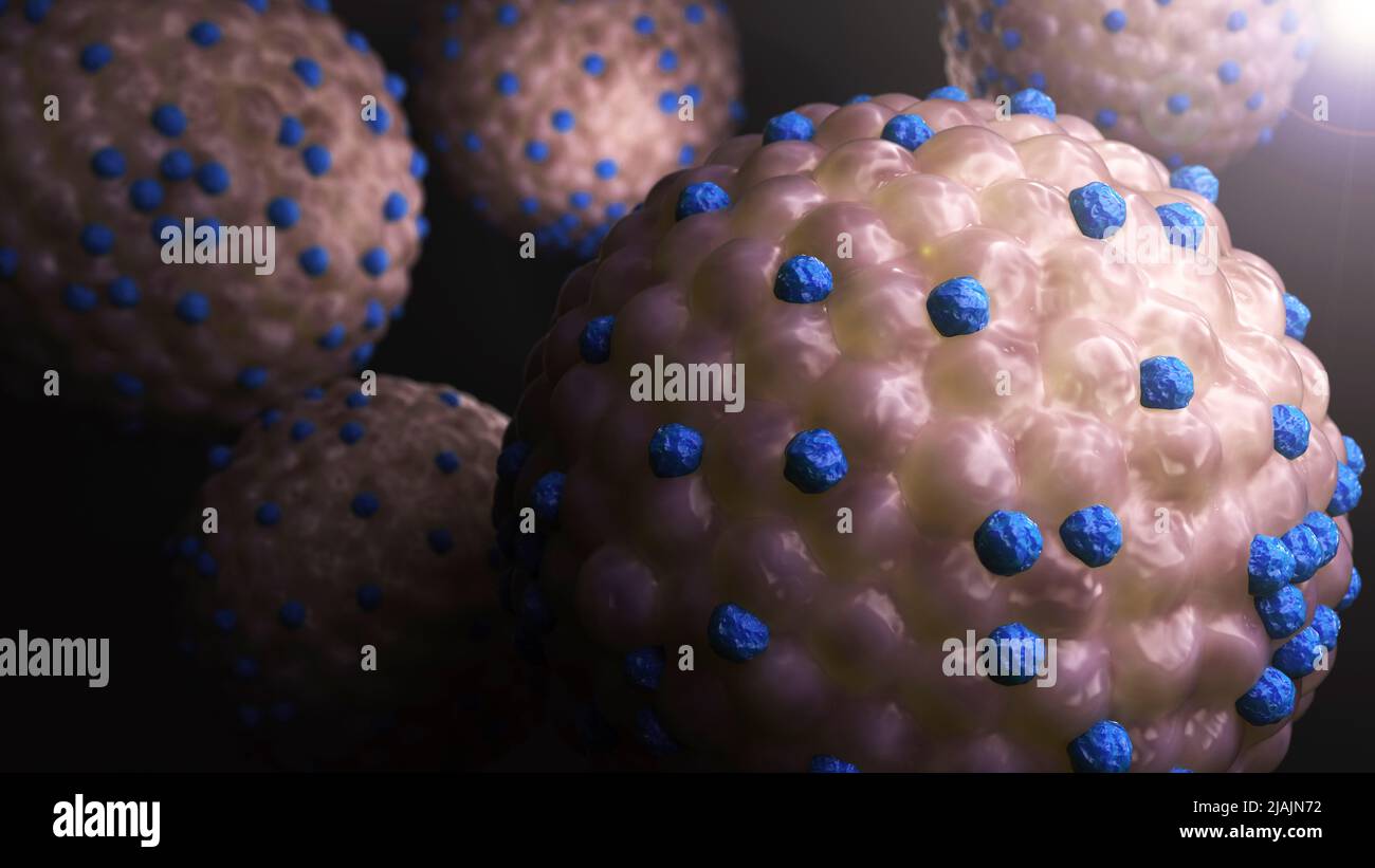 Ilustración biomédica conceptual del virus del sarampión. Foto de stock