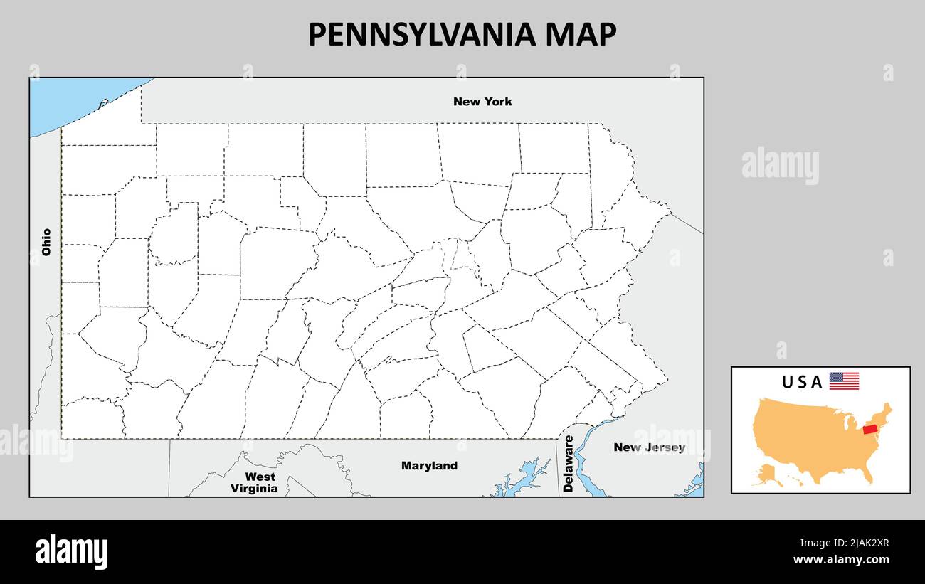 Mapa De Pennsylvania Mapa Político De Pennsylvania Con Límites En Color Blanco Imagen Vector De 2018