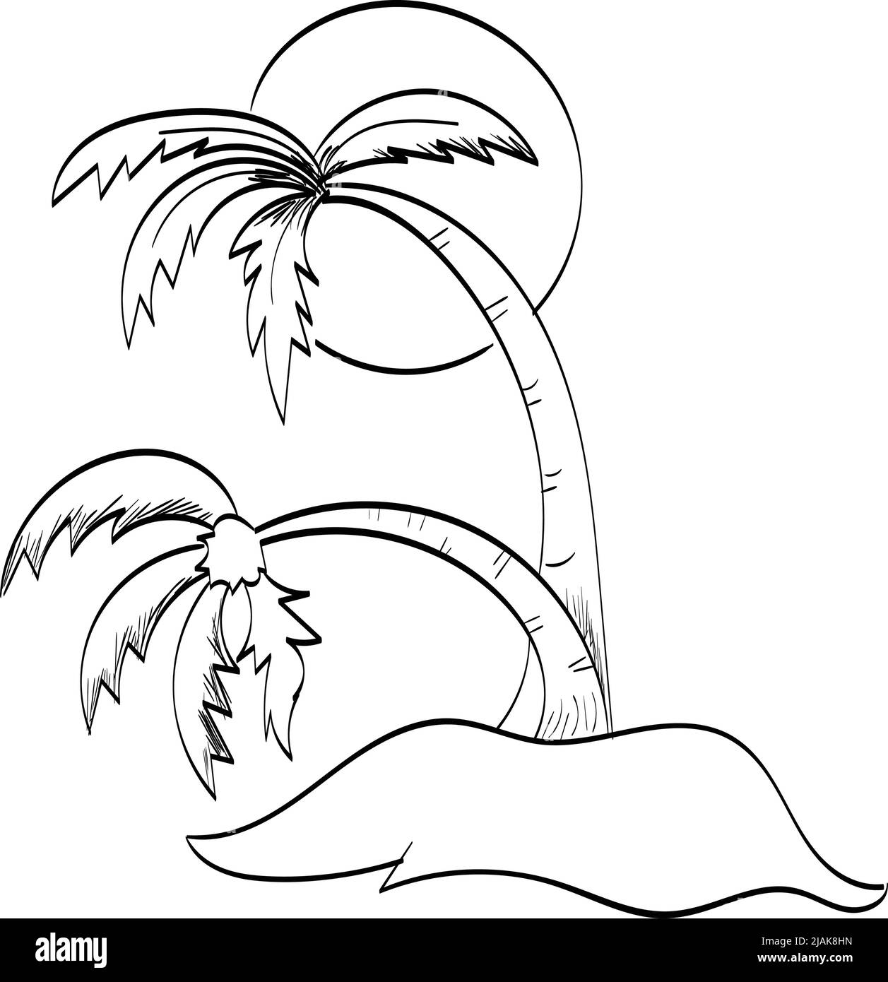 Página de Colorear en la Playa de Verano. Dibujo de línea de árbol de  palma. Dibujo de palmeras de playa Imagen Vector de stock - Alamy