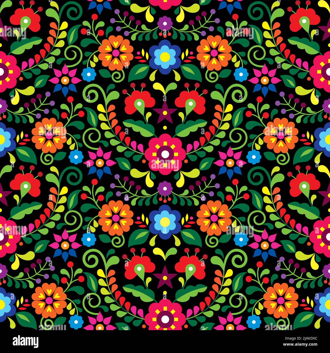 Diseño de vector de arte tradicional mexicano sin costuras con estampado de  flores, telas o telas inspirado en los adornos bordados tradicionales de  México en color negro Imagen Vector de stock -