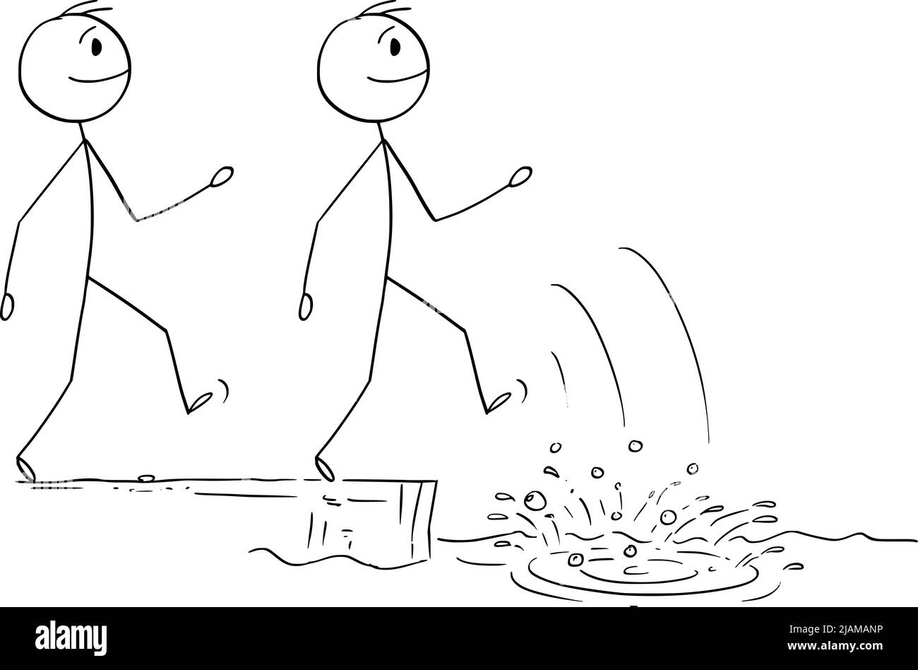 Personas o hombres de negocios Caminando de una manera equivocada y peligrosa, Vector Cartoon Stick Ilustración de la figura Ilustración del Vector