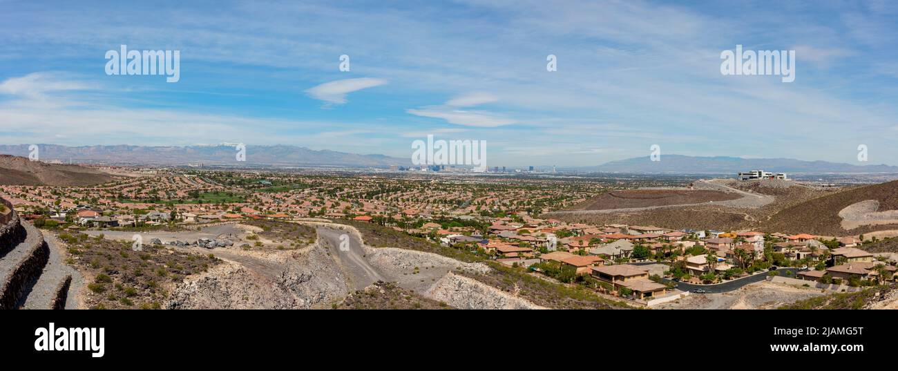 Ángulo amplio paisaje panorámico de Las Vegas, Nevada, EE.UU. Foto de stock