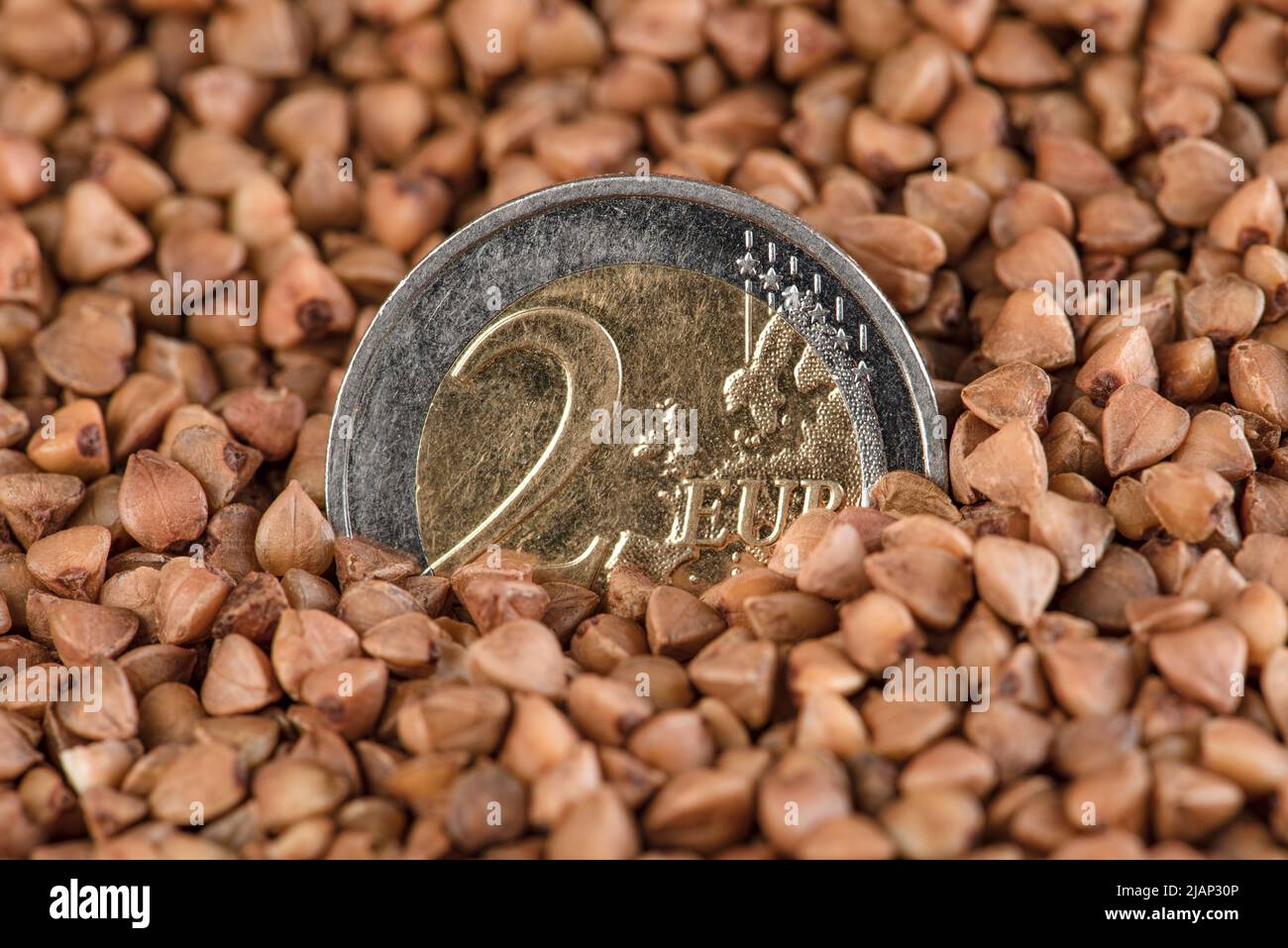 Precios del trigo sarraceno en Europa, precios en aumento para los cultivos. Crisis alimentaria mundial. El gráfico apunta hacia arriba. Mercado financiero europeo. Foto de stock