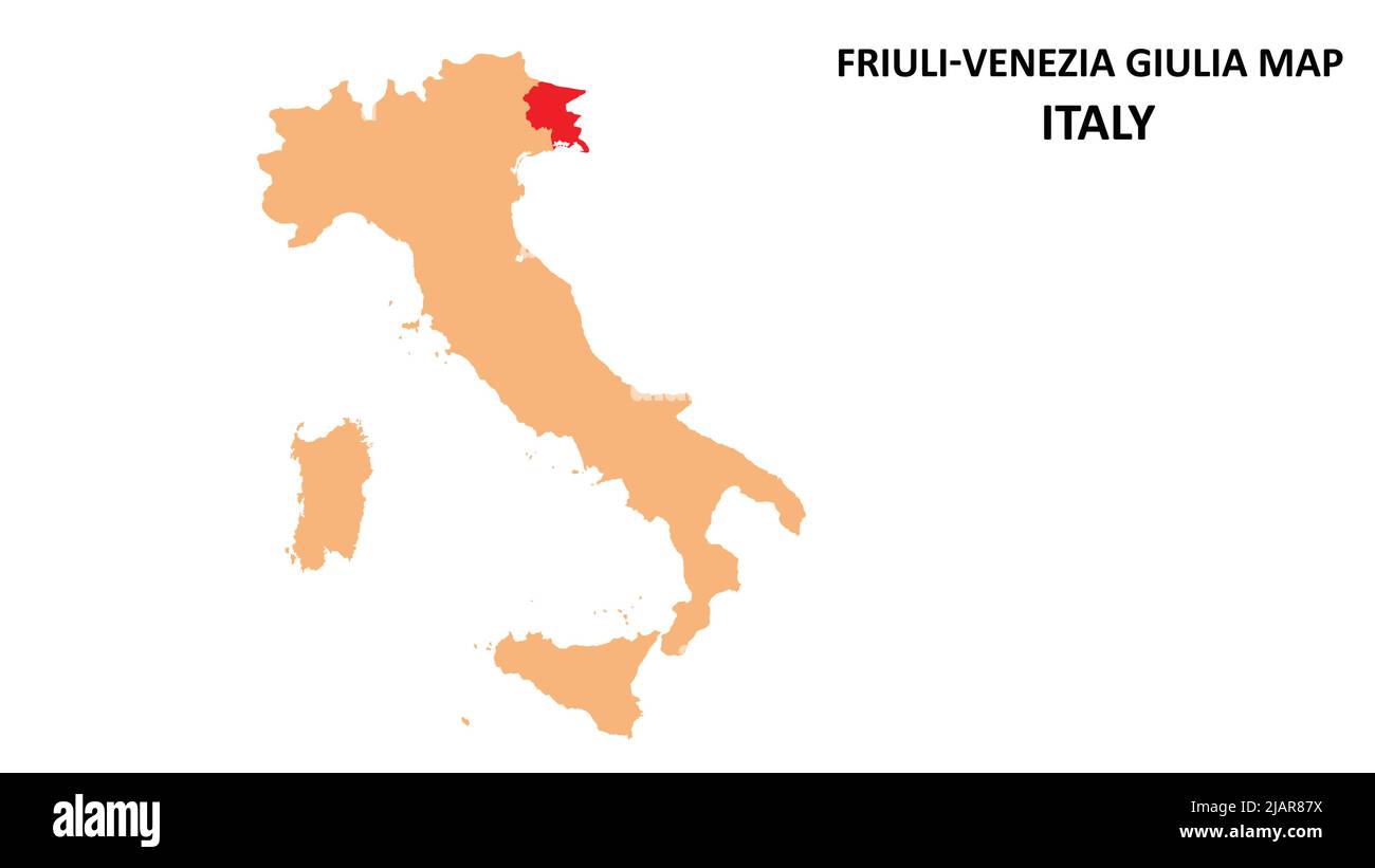 Mapa de las regiones de Friuli – Venecia Julia resaltado en el mapa de Italia. Ilustración del Vector