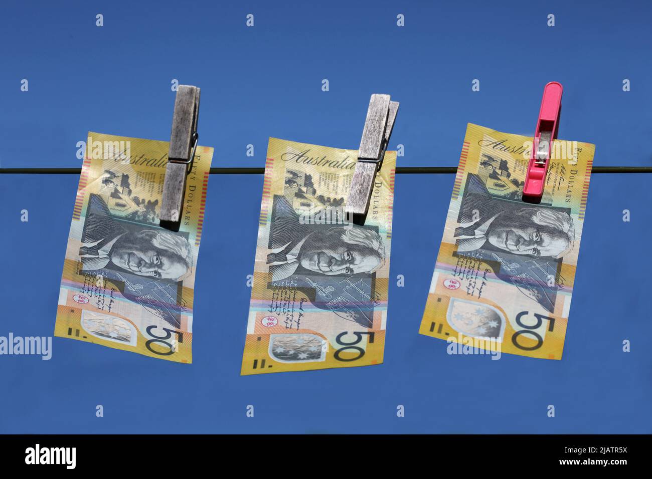 Blanqueo de dinero - Australiano $50 notas. Foto de stock