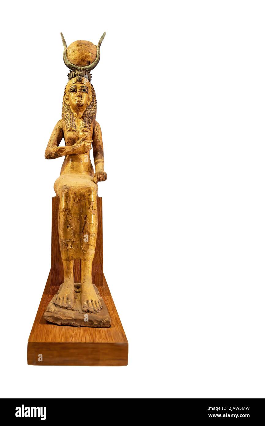 Estatuilla egipcia aislada sobre fondo blanco con espacio para texto Foto de stock