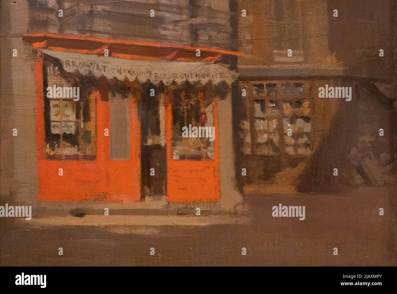 Walter Sickert pintura; ' la tienda roja ', óleo sobre lienzo 1888, también conocido como ' el sol de octubre '. Ejemplo de arte post impresionista británico Foto de stock