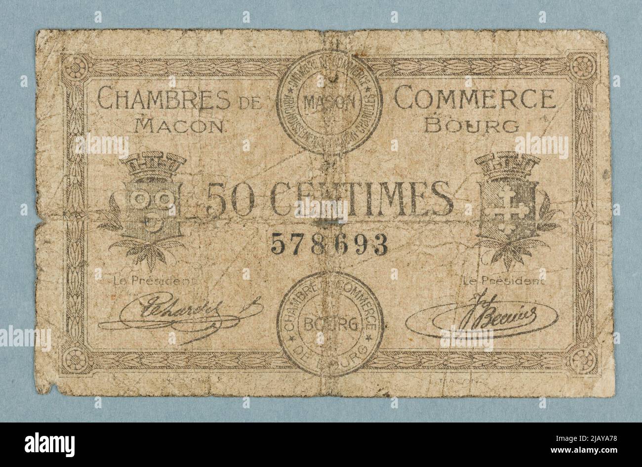 Bueno en 50 cenas, macon / bourg cámaras de comercio, Francia, 1.09.1915, W.D. 1/09/1920 X. Perroux & Fils, Macon Foto de stock