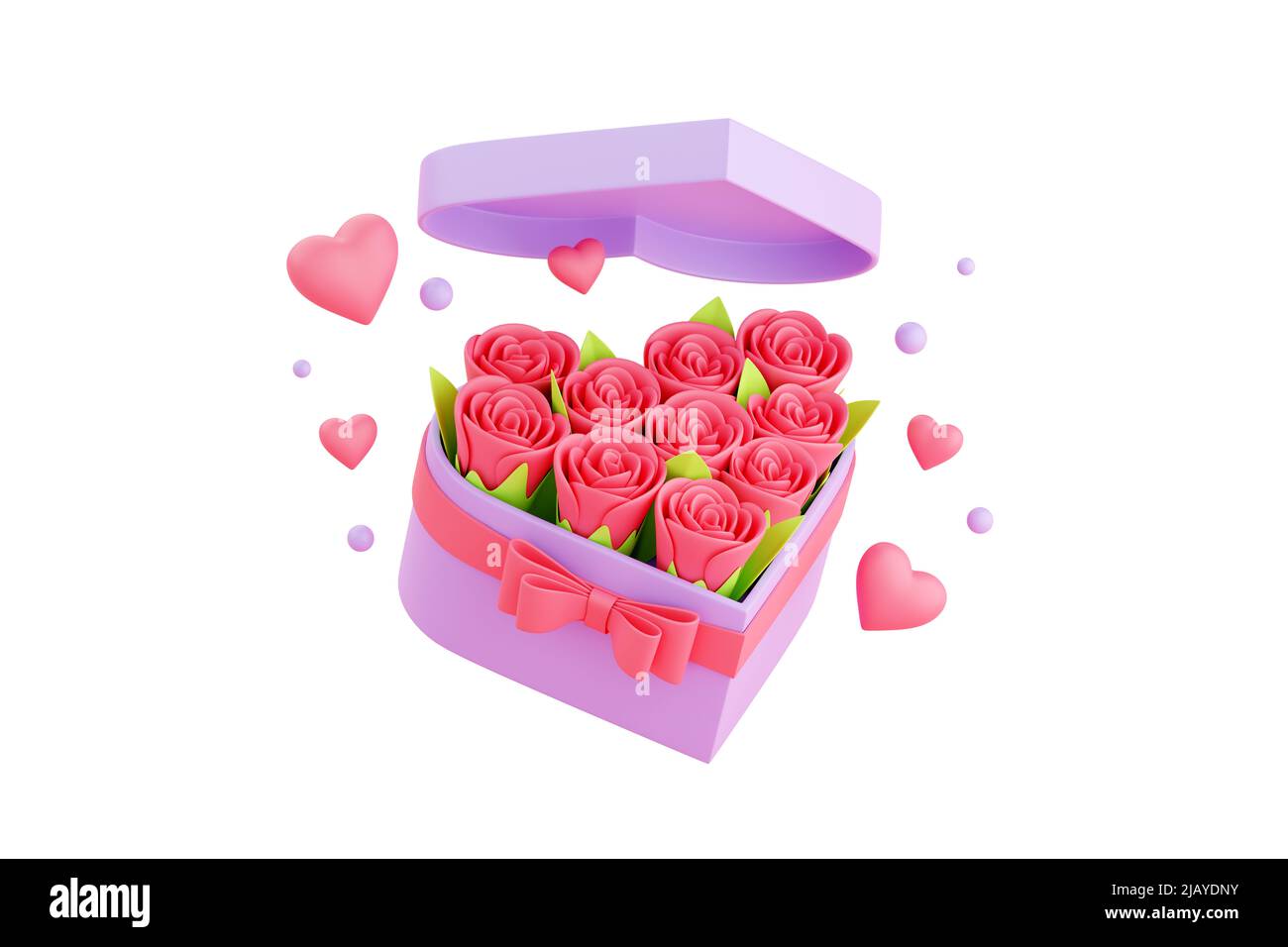 Ramo de flores en caja con forma de corazón y lazo - 3D renderizar  ilustración de composición floral para la bandera del día de San Valentín  Fotografía de stock - Alamy