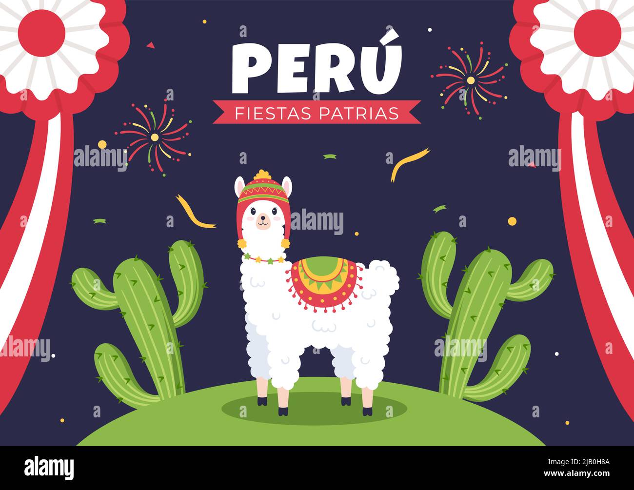 Felices Fiestas Patrias o Día de la Independencia Peruana Cartoon Ilustración para la